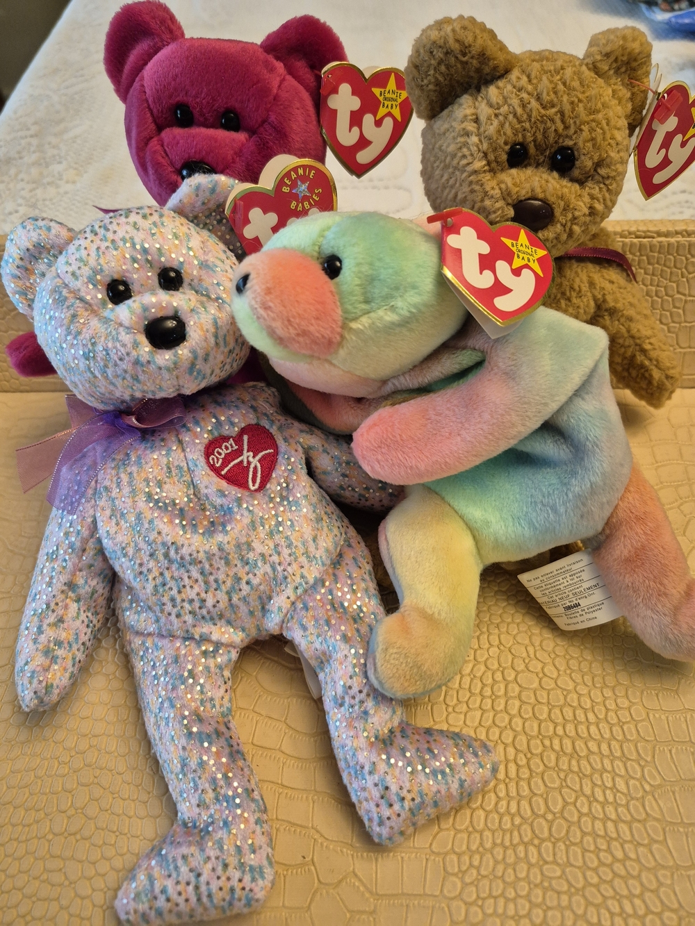 Vinyage Ty Beanie Babies/ 2001 Signature Bear, Valentina, Curly And Sammy